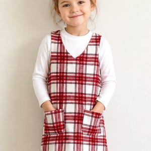 Vintage Red&White Checked Wool Pinafore Dress | Girl 4–5 Years | Fully Lined | Patch Pockets | Warm Winter Girl Dress