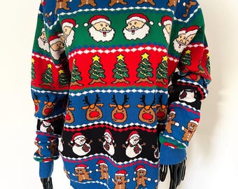 Vintage Christmas Sweater by Next/ Unisex Size M-L/100% cotton/ Santa Reindeer Snowman Festive Jumper