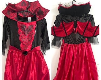 Girls Vampire Bat Costume Set 2in1 - Dress+Wings/ Size 11-12Years/ Luxury Girls Halloween Outfit/ Teen Girl Scary Dress