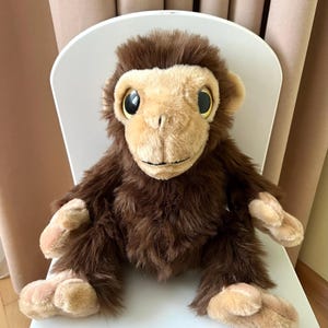 Plush Chimpanzee Monkey Stuffed Animal/Size 12” x 14&quot;/Golden Eyes and Fluffy Fur/ Monkey Lover Gift