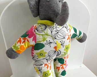 Cotton Elephant Plush Toy by Jim Thompson – Eco-Friendly, Gray with Colorful Outfit, Perfect Condition