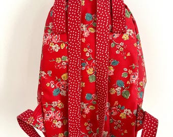 Cath Kidston Red Floral Backpack: Coated Cotton Travel Bag  display picture 2