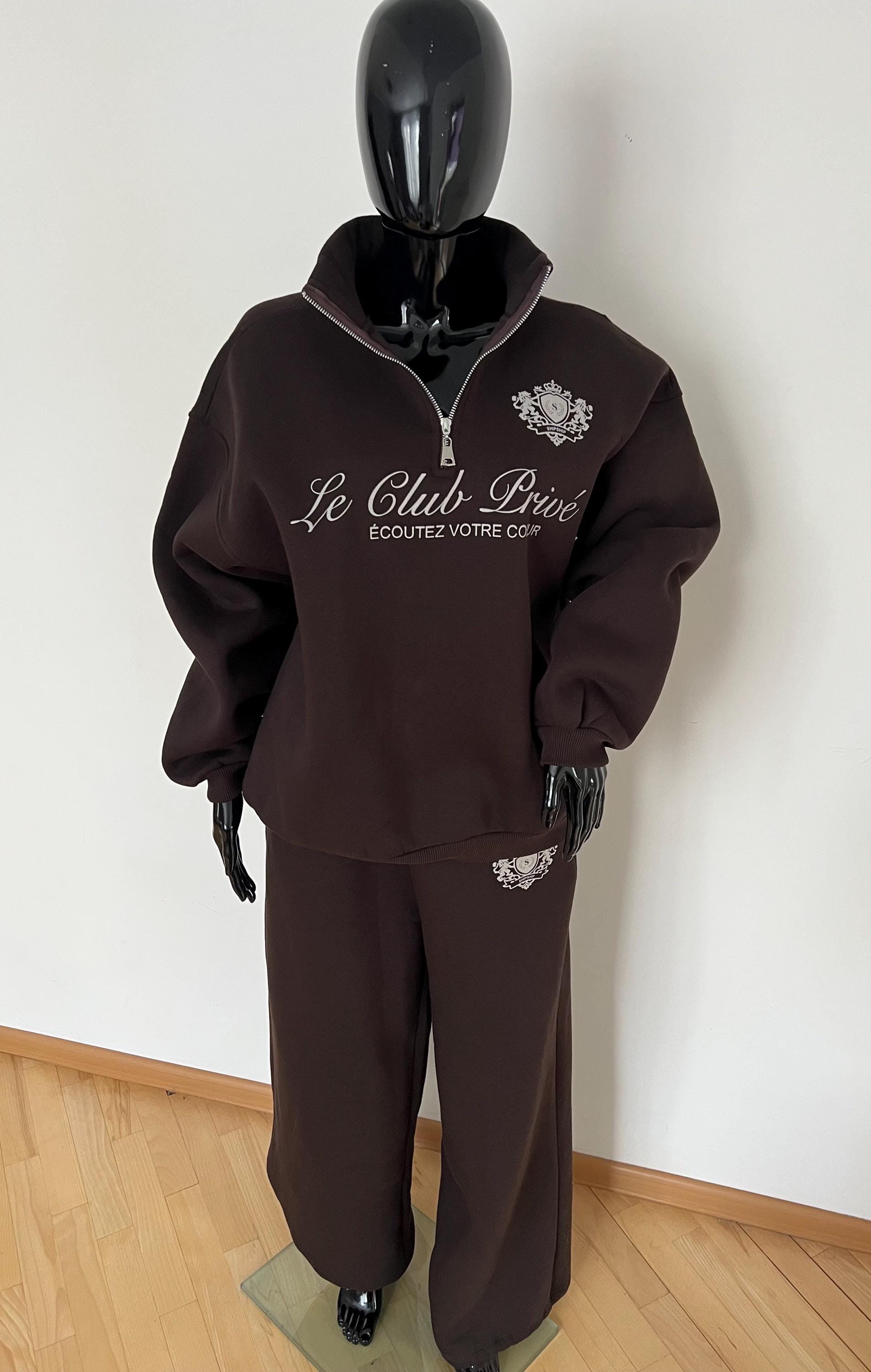 Chocolate Brown Oversized Fleece Tracksuit Set, Warm Cotton Lounge