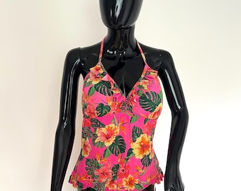One-peace women swimsuit Hawaii swimsuit Floral swimsuit Hawaii party Retro Vintage swimsuit Bathing swimsuit Bright swimsuit Vacation cloth