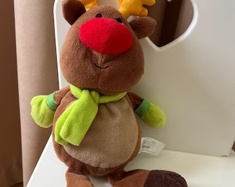 Reno de peluche navideño/ciervo suave vintage/peluche coleccionable/regalo de vacaciones de invierno
