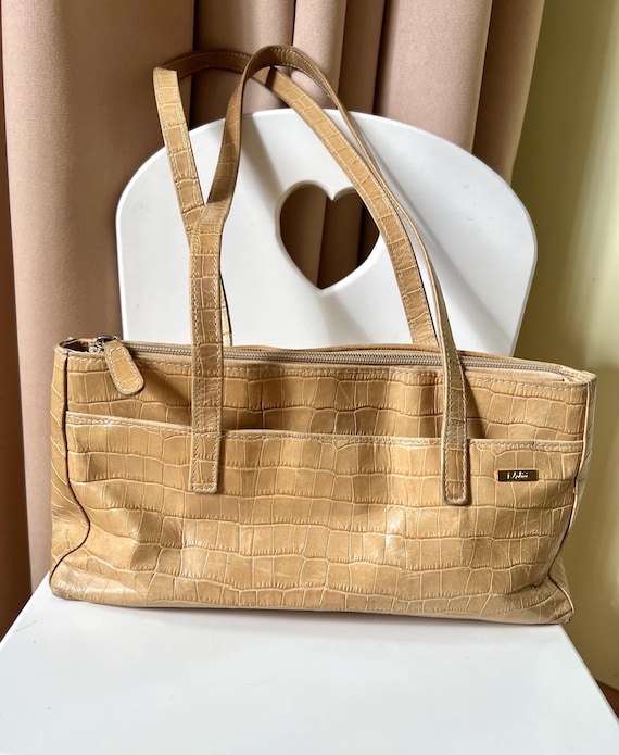 Vintage Medici Germany Genuine Leather Croc Embossed Beige 