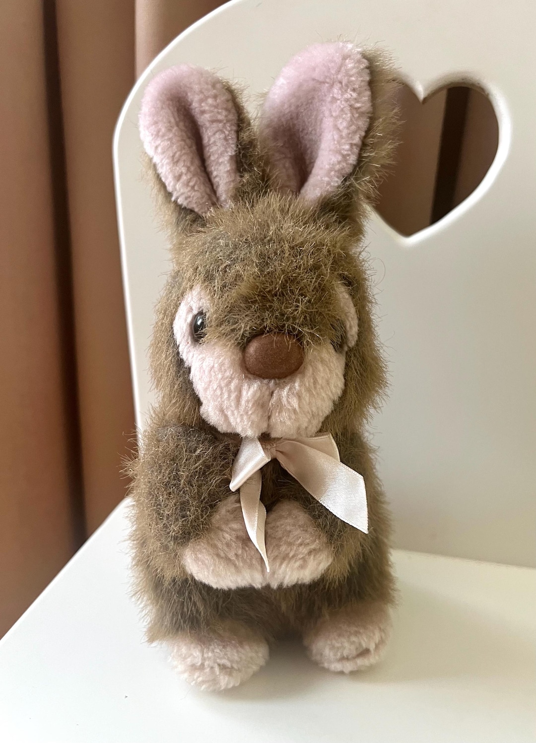 Vintage Brown Bunny Plush Toy/stuffed Bunny Rabit 90s/ With Beige