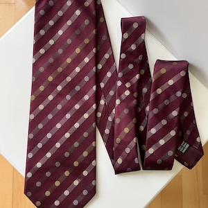 Yves Gerard Silk Tie Dark Burgundy with Gold, Beige & Silver Polka Dots | Elegant Vintage Necktie | Collectible tie | Men&#39;s gift| formal tie