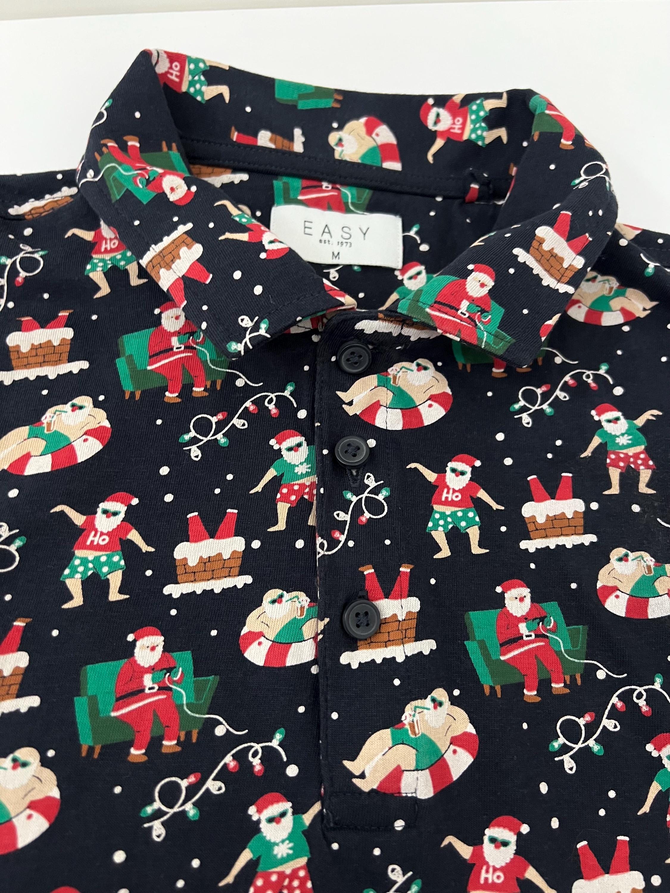 Ugly funny men's Christmas polo shirt/ Santa in shorts print/ size M/holiday party top Ugly funny men's Christmas polo shirt/ Santa in shorts print/ size M/holiday party top