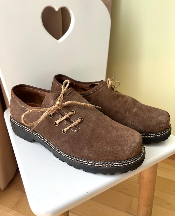 Traditional Bavarian Haferlschuhe Men’s Suede Leather Shoes • Brown Almenrausch München Boots • EU 42 • Oktoberfest Trachten Shoes Vintage