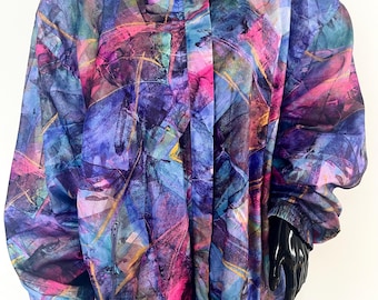 Vintage windjack uit de jaren 80 en 90 van chino Sportsmoden • Maat L-Xl (oversized pasvorm) • Kleurrijk abstract oversized retro streetwearjack