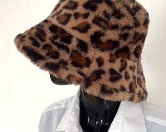 Y2K Leopard Print Faux Fur Bucket Hat/women display picture 2