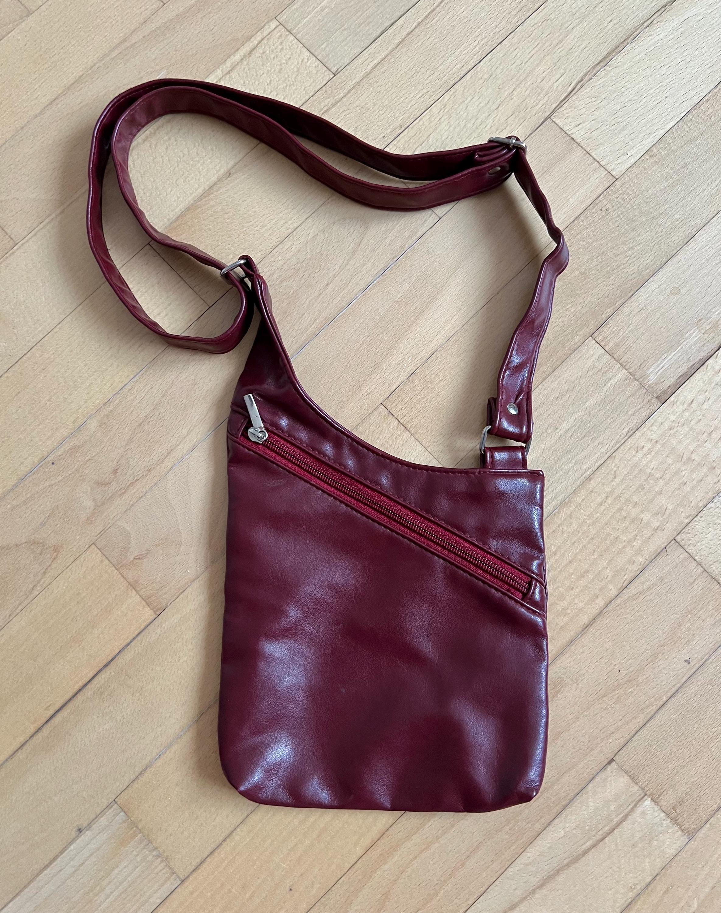 Sac à Bandoulière Vintage Femme Bordeaux - 19x13 Cm, Initiales NP, Occasion