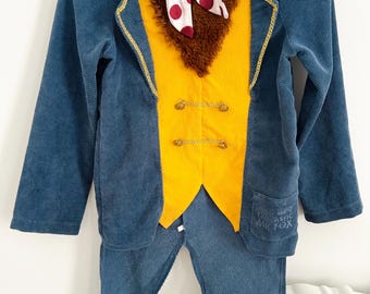 Disfraz de zorro de Ronald Dahl estilo vintage • Niños de 5 a 6 años (110-116 cm) • Disfraz de zorro con cola azul • Disfraz de zorro inteligente