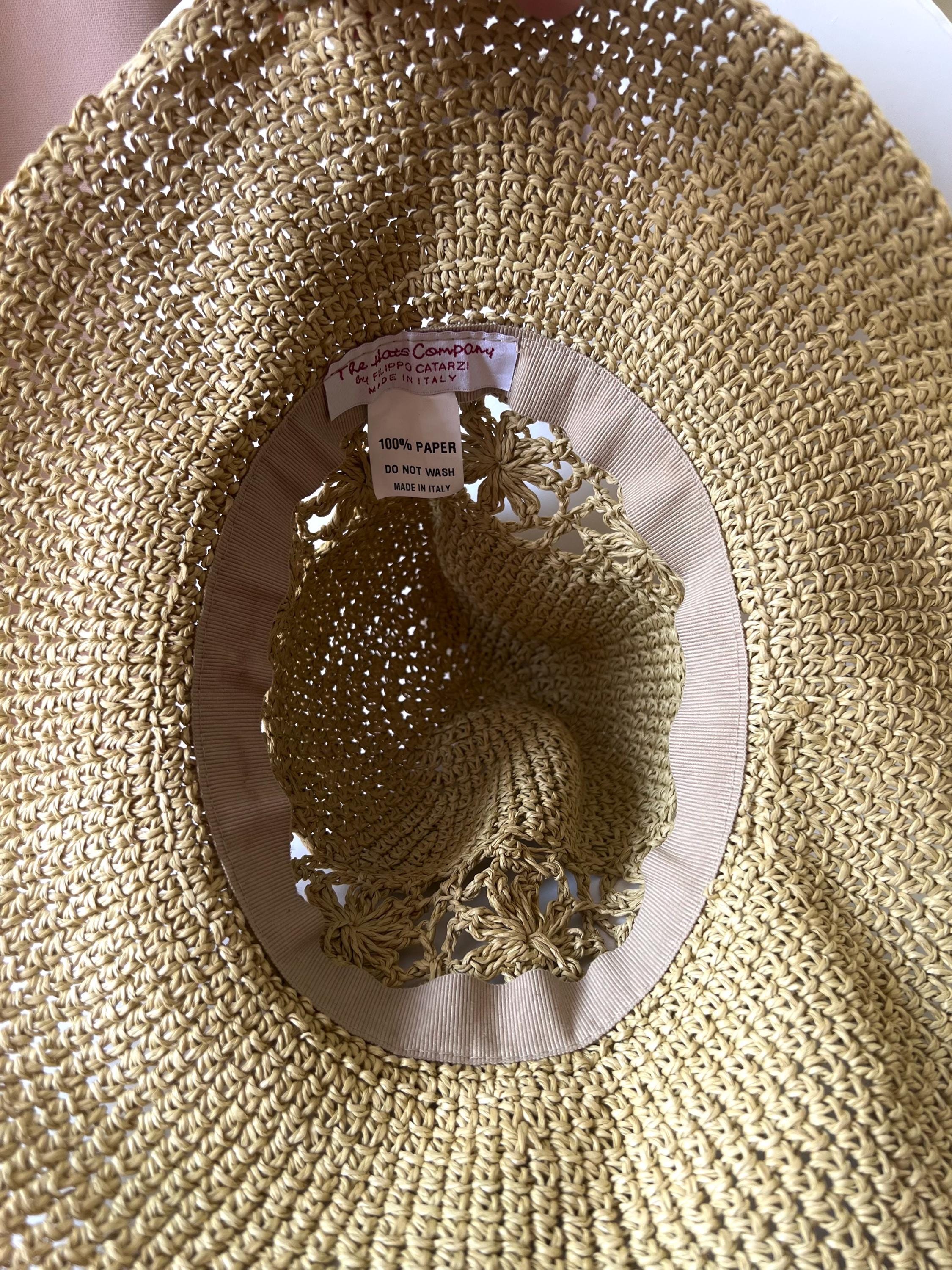Filippo Catarzi‎ Crochet Woven Wide Brim Panama Natural Straw Fedora Hat Filippo Catarzi Italy 100th Anniversary Women main image 2