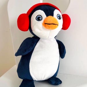 Penguin in headphones 23 cm-9,1&quot; | Christmas gift | Stuffed vintage toy|Brand Kinder|Plush penguin| Collectible soft toy| Toddler Gift