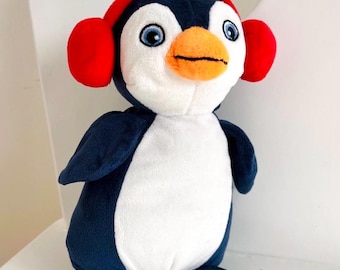 Penguin in headphones 23 cm-9,1" | Christmas gift | Stuffed vintage toy|Brand Kinder|Plush penguin| Collectible soft toy| Toddler Gift
