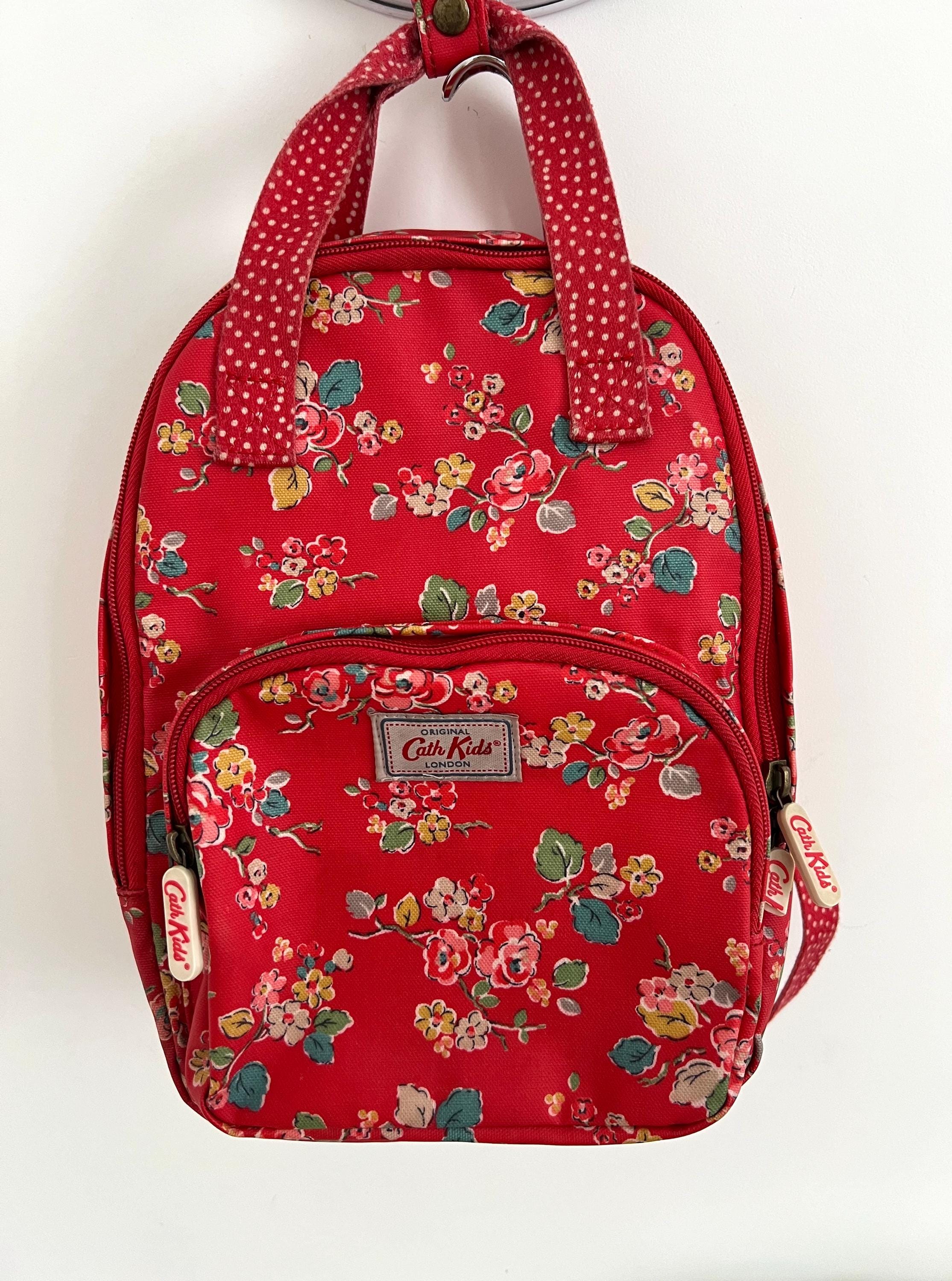 Cath Kidston Red Floral Backpack: Coated Cotton Travel Bag 