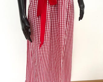 Vintage Long Red Whire Dirndl Apron •Bavarian Oktoberfest Folk Costume Accessory • EU 42 • 100% Cotton