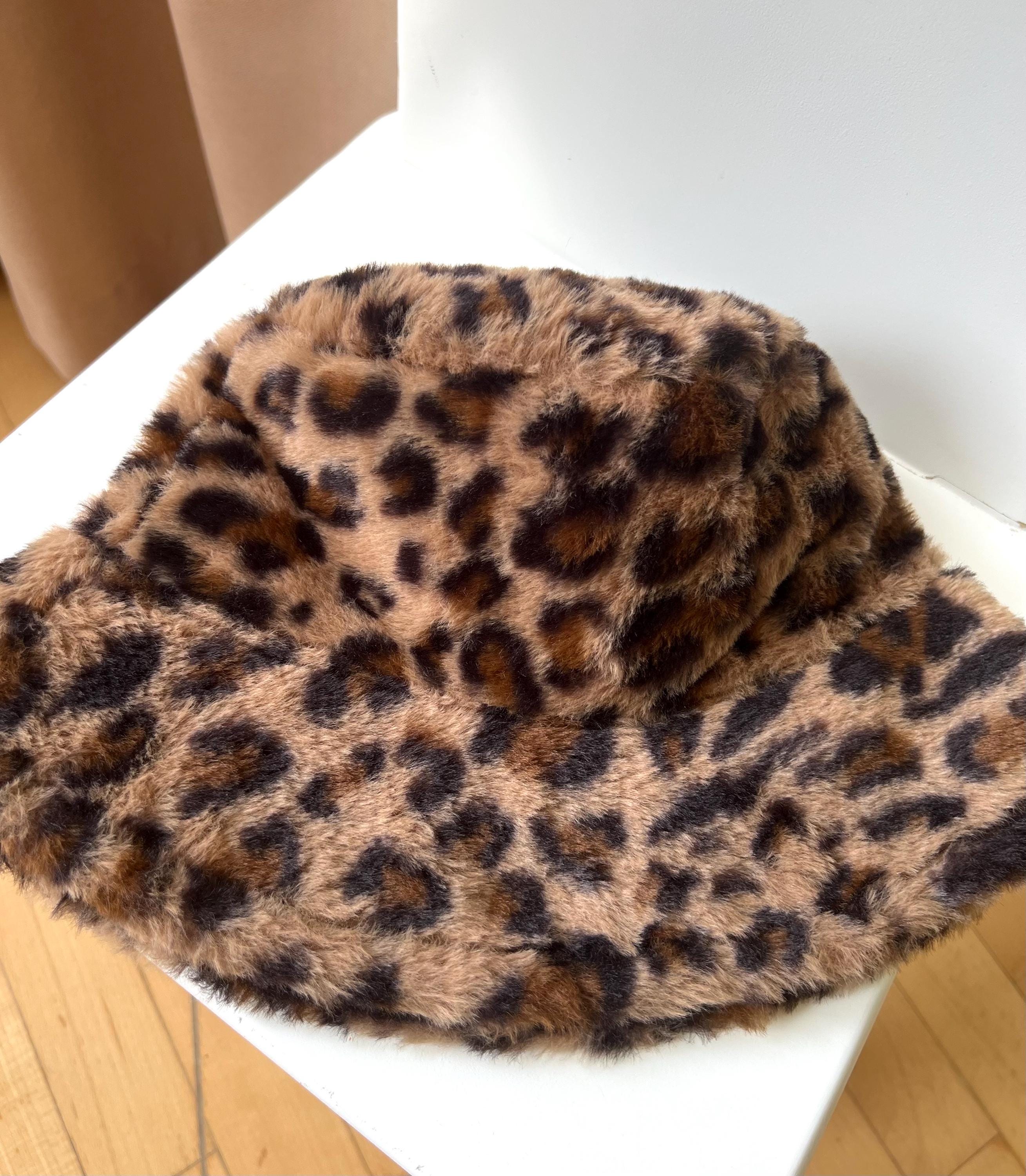 Y2K Leopard Print Faux Fur Bucket Hat/women's Size 58/lined