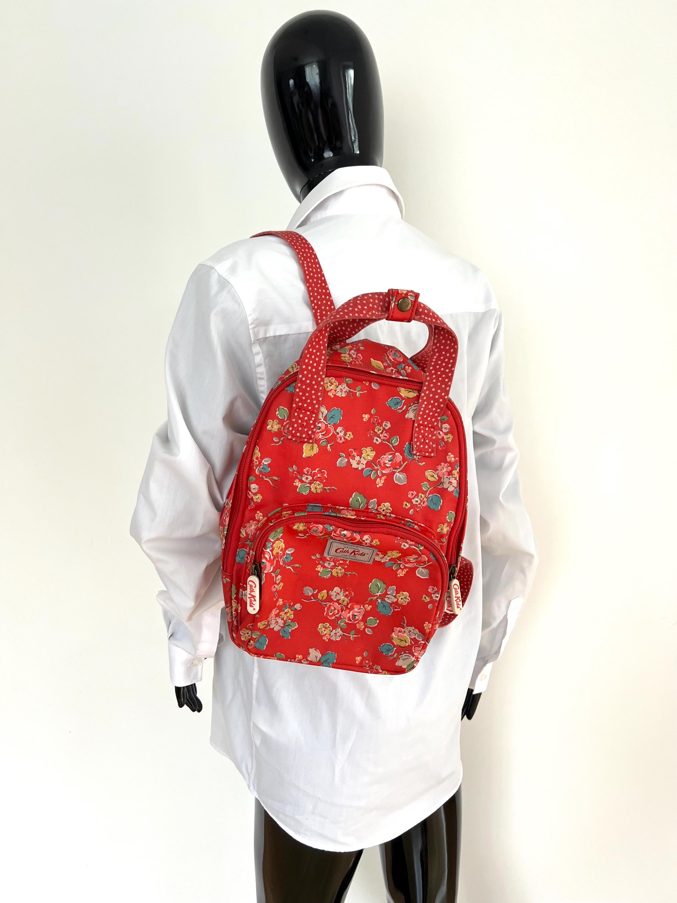 Cath Kidston Red Floral Backpack: Coated Cotton Travel Bag 