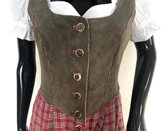 Vintage Spieth & Wensky Dirndl • EU 38 US6 • Leather Bodice • Red Plaid • Authentic German Trachten