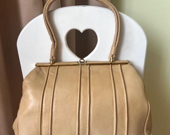 Vintage Jane Shilton Beige Bag/Soft Genuine Leather Handbag/Made in England/ Designer Beige Top Handle Bag 1950s/Collectible Luxury Bag