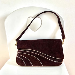 Women leather clutch | Vintage clutch | small leather handbag | brown suede bag | 100% leather |made in India | 1980s | evening clutch| gift