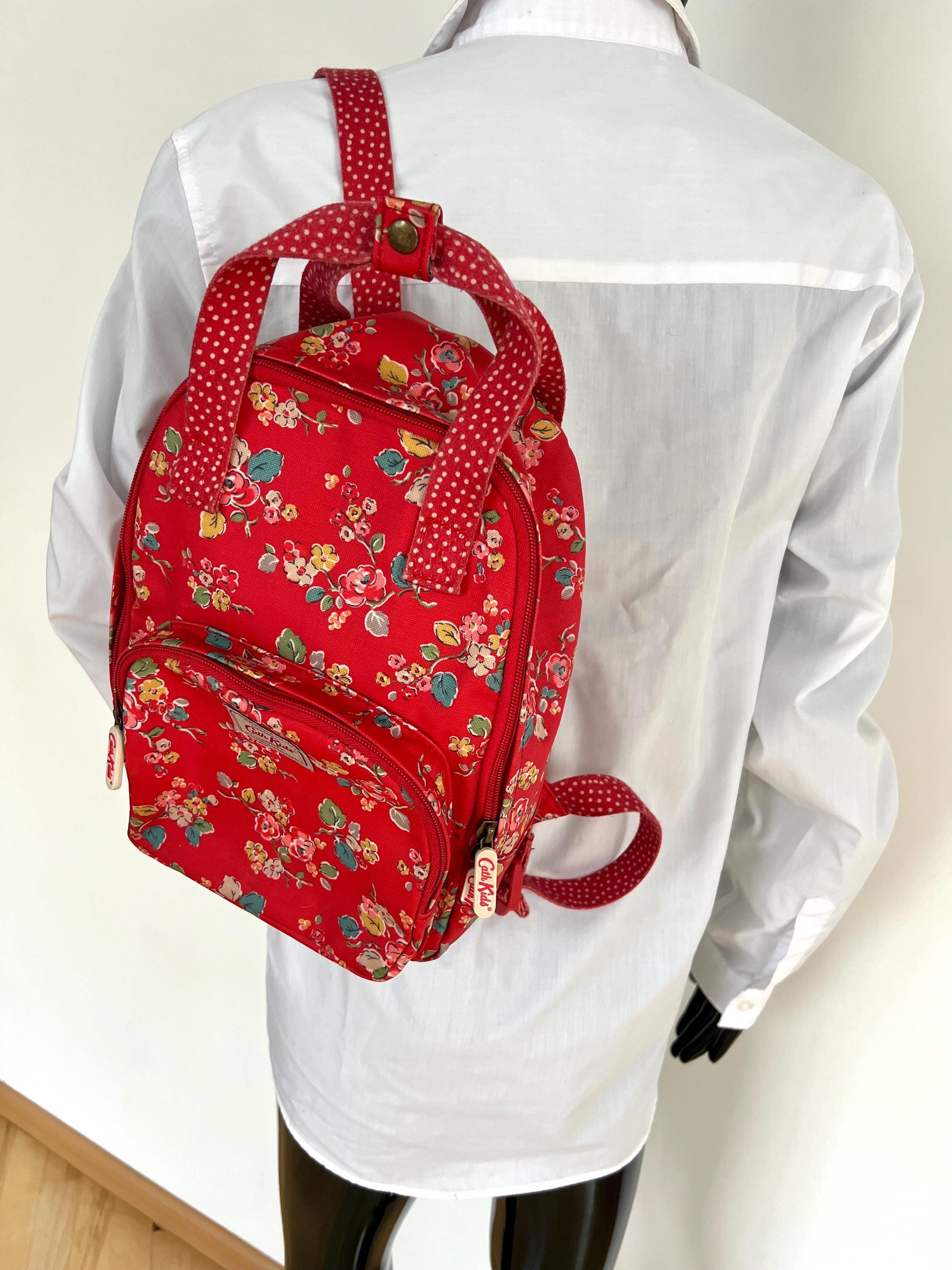 Cath Kidston Red Floral Backpack: Coated Cotton Travel Bag 