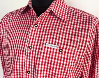 Camisa bávara vintage Stockerpoint • Camisa tradicional a cuadros rojos y blancos • Talla S para hombre • Camisa folclórica alpina de Lederhosen para Oktoberfest