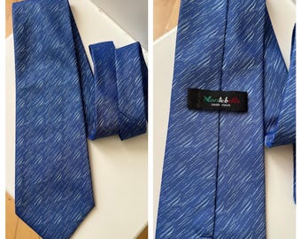 Vintage Wide Blue Silk Tie by Montebello | Handmade in Italy | 10 cm|Classic Elegant Pattern| Luxury Gift for Him