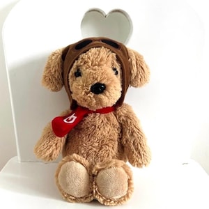 Aurora Plush Pilot Dog – Soft Tan Puppy with Aviator Hat & Red Scarf – 10” Stuffed Animal Toy - Collectible plushie
