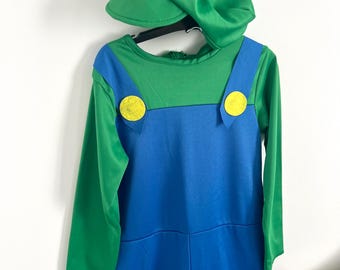 Luigi costume from Super Mario with cap/ size 10/12 years/ Kids cosplay
