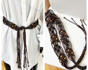 Light Brown Knotted Belt Vegan Leather Boho Fringe Macrame  display picture 1
