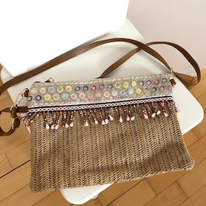 Bolso boho Bolso estilo oriental Bolso hippie Bolso bandolera Bolso vintage Bolso de paja bordado con cuentas Bolso de hombro Clutch vintage