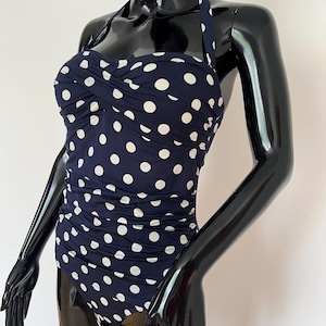 One-piece retro swimsuit | Size L US 12 | Vintage swimwear | Women swimsuit | Dark navy swimsuit Polka dot swimsuit | Retro swimwear 1980&#39;s