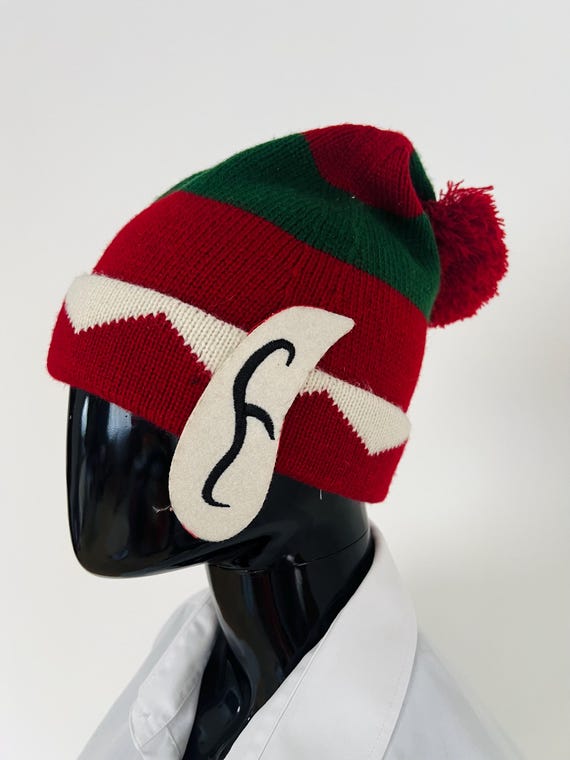 Elf Hat Green and Red Striped With Red Yarn Pom Pom – Adult  display picture 1