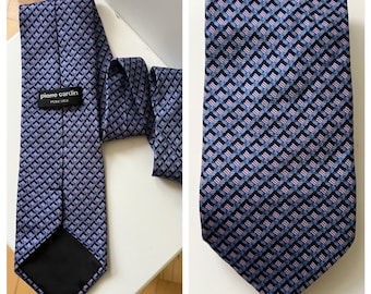 Vintage Pierre Cardin Silk Tie/ Blue Pink Geometric Pattern/ 10 cm (3.93") Wide/Made in Italy/ Collectible Designer Luxury Tie