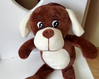Peluche para perro Playtime, marrón con orejas y hocico blancos, suave, vintage, cachorro, regalo para niños pequeños, juguete retro suave para niños.