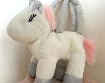 Stuffed unicorn bag Children hand bag Plush unicorn Soft hands bag Children white unicorn bag Sister gift Baby gift Toddler bag Toy purse