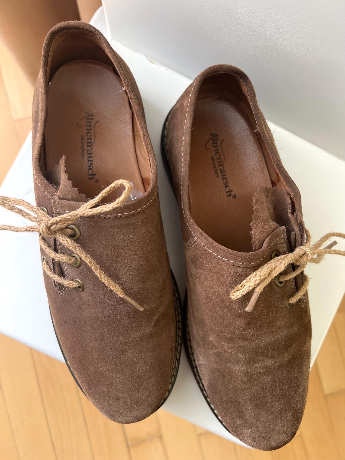 Traditional Bavarian Haferlschuhe Men’s Suede Leather Shoes • Brown Almenrausch München Boots • EU 42 • Oktoberfest Trachten Shoes Vintage, photo 4 sur 5