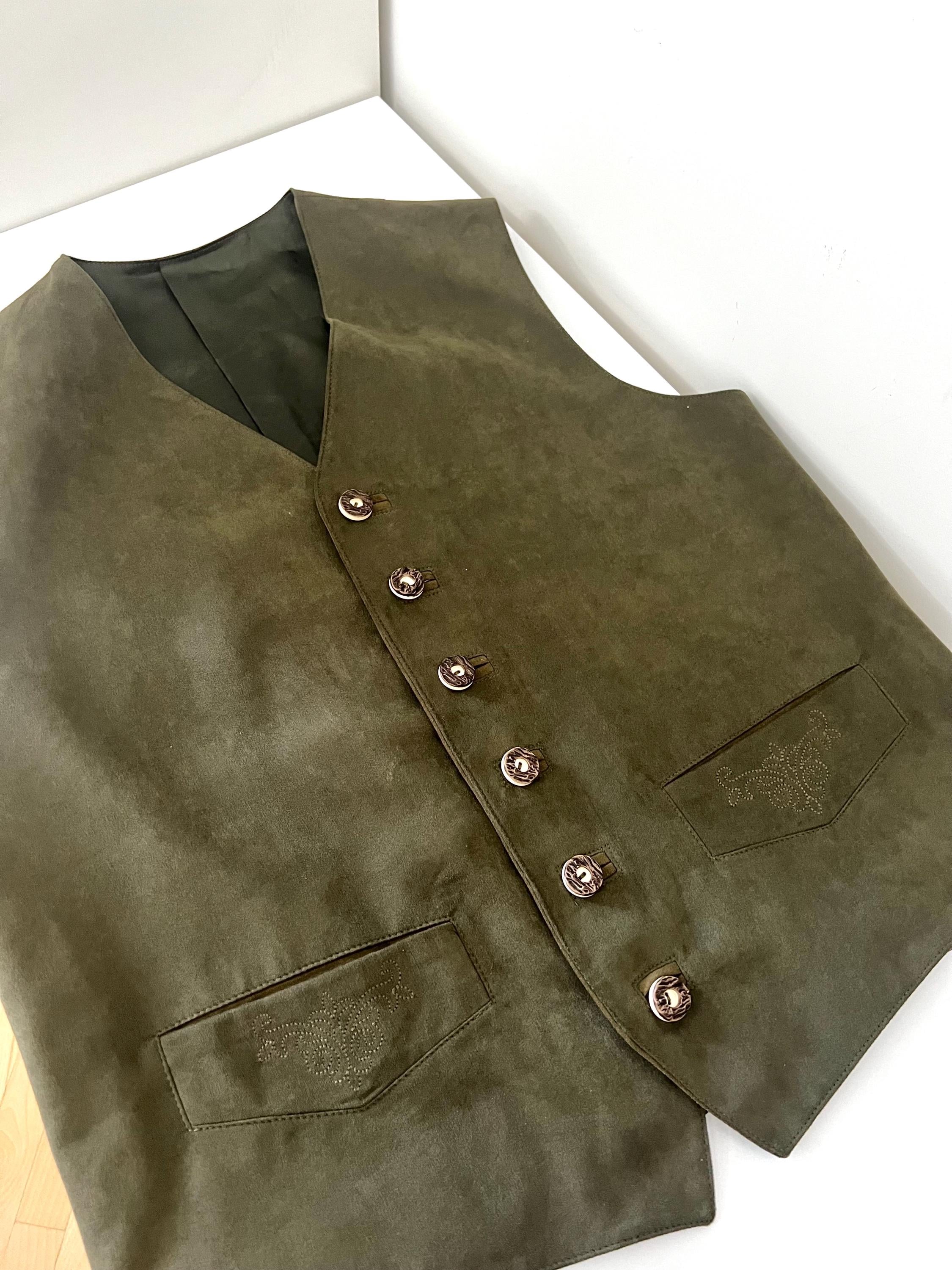 Vintage Men's Landhaus Green Vest • Traditional Trachten Austrian