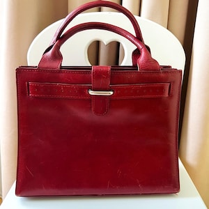 Vintage Tula Red Genuine Leather Handbag/ Burgundy Tote Bag/ Top Handle Purse 20x26x11 cm/ Elegant Casual Tote/ Vintage Real Leathe Bag