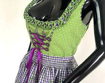 Oktoberfest-jurk | Maat: EU38| Duitse dirndl | trachten Jurk | Vintage groenpaarse dirndl met schort | bierfestivaloutfit Beierse folk