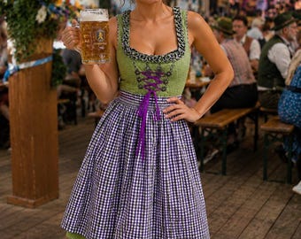 Oktoberfest dress | Size EU38| German dirndl | trachten Kleid | Vintage green purple dirndl with apron | beer festival outfit  Bavarian folk