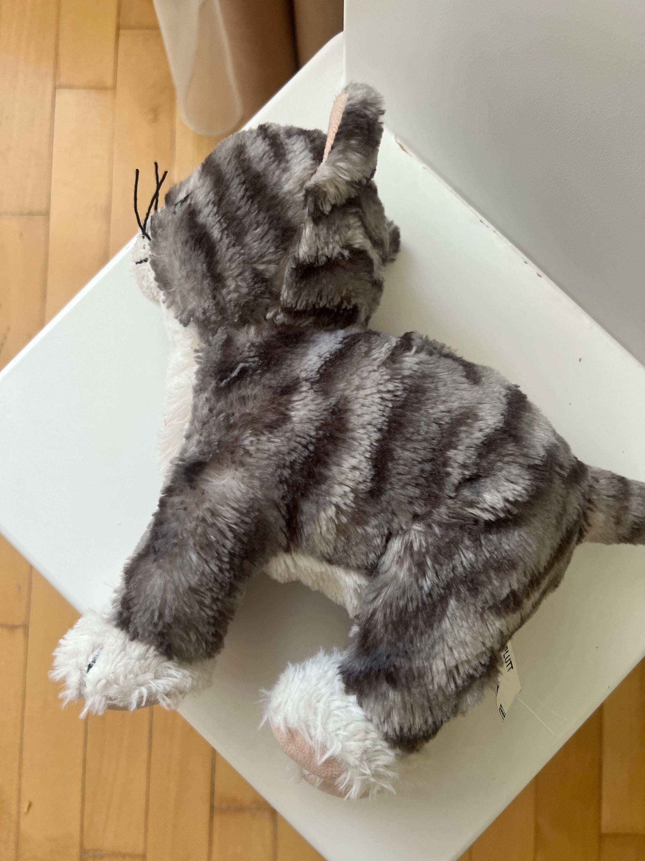 猫のぬいぐるみ グレーと白のストライプ 猫型ぬいぐるみ グレー ストライプ ぬいぐるみ : ヴィンテージグレー