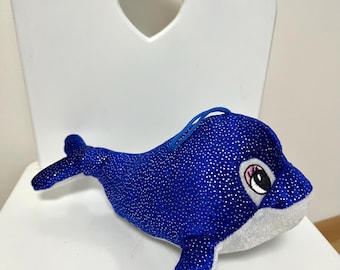 キラキラ輝く青いイルカのぬいぐるみ/ヴィンテージソフトトイ/29 cm