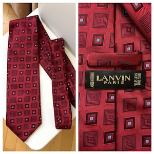 Lanvin Red Silk Tie –Made in France – 10 cm Wide Vintage Designer Necktie for Men- Collectible tie - vintage luxury gift for him