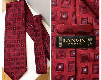 Lanvin Red Silk Tie –Made in France – 10 cm Wide Vintage Designer Necktie for Men- Collectible tie - vintage luxury gift for him