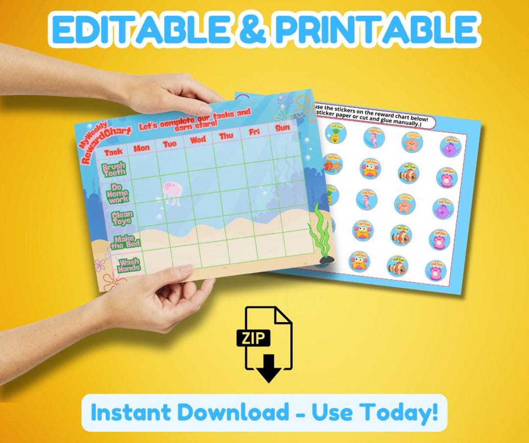 Editable Reward Chart for Kids + Sticker Sheet – Printable PDF ...